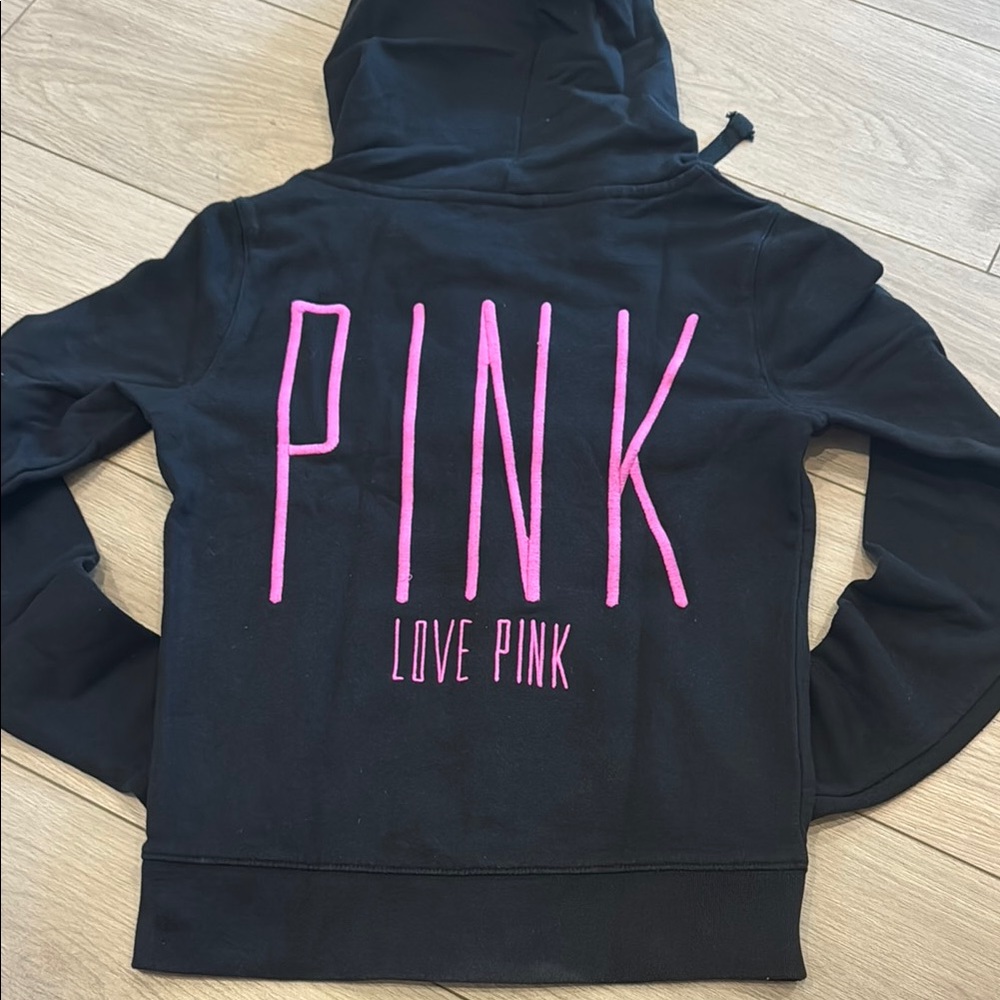 PINK Victoria's Secret Black Hoodie with Pink Logo - Picture 4 of 4